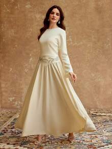 ZEYLAH Detachable Collar Long Sleeve Beaded Dress, Suitable For Spring & Summer - Apricot - View 3