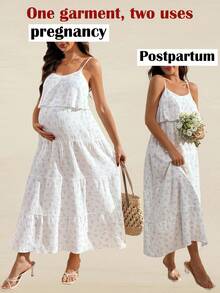 SHEIN Simple Print Sleeveless Nursing Dress - White - View 1