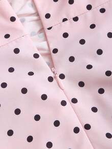 Sweetra 女士粉色波点无肩带褶皱前扣连衣裙，性感别致的欧式风格，甜美约会/度假风，短款 - 粉色 - 查看 6