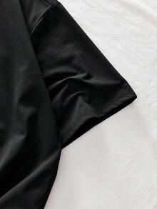 AXEPEAK 男士圆领字母印花休闲百搭日常短袖T恤 - 黑色 - 查看 4