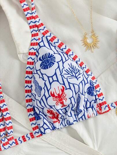 Swim Vcay 2pcs/Set New Random Print Adjustable Strap Sexy & Elegant Bikini Swimwear Set, Suitable For Beach, Pool Party, Summer Vacation