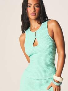 MISSGUIDED Mint Keyhole Cutout Textured Sleeveless Tank Top Summer Casual Bodycon Fitted Women's - Green - View 4
