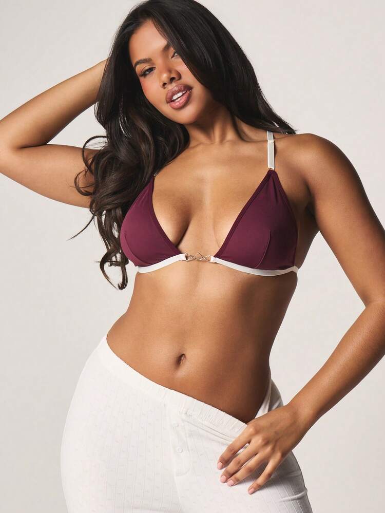 MISSGUIDED Triangle Contrast Heart Chain Bralette With Nonwired Support And Decorative Strappy Details Lingerie Style
