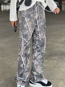 Ngobest Haus Ngobest Haus 男士时尚 Y2K 街头风格丛林印花裤，秋季必备单品 - 軍綠色 - 查看 4