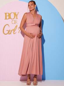 Loomaby Đầm dài quai vai thời trang dành cho bà bầu, thích hợp cho tiệc mừng em bé sắp chào đời. - Hồng - Xem 12