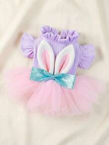 PETSIN 1pc Cat/Dog Clothing, Cute Embroidered 3D Rabbit Ear Cartoon Dress, Spring And Summer Pet Comfortable Clothing - Pink purple - View 3