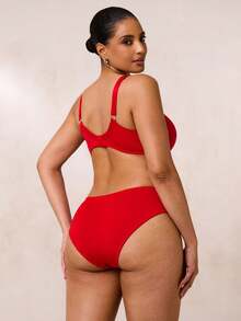 SHEIN BAE 2pcs Plus Size Lace Patchwork Underwire Bra & Panty Set, Lift - Red - View 2