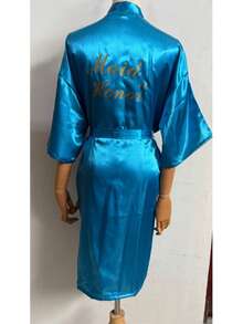 Wedding Party BathRobe With Golden Letters Kimono Pajamas Bridesmaid Robe Dressing Gown, Suitable For Bride, Bridesmaids, Vacation, Party, Birthday - Multicolor - View 7