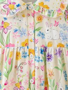 SHEIN Elladie kids 女童碎花印花翻领无袖A字连衣裙，优雅甜美风格，适合日常穿着和度假。 - 彩色 - 查看 8