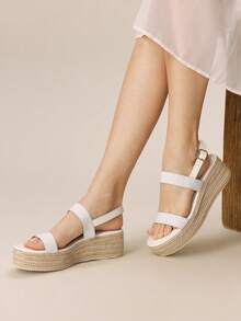 Styleloop Women's Woven Rope Platform Wedge Sandals, Vacation Style BOHO Chic Retro American Western Music Festival Party Outfit Valentine's Day Holiday Travel Essential Boho Cowgirl Outfit - White 1 - View 2