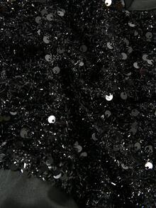 GlowEve Women's Elegant Sequin & Knitted Fabric Patchwork Ruched Bodycon V-Neck Dress, Slimming Fit,Going Out - Black - View 5