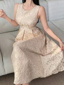 DAZY Robe mi-longue élégante à col rond sans manches avec imprimé floral pour femme, robe d'invitée de mariage d'été - Rose bonbon - Voir 6