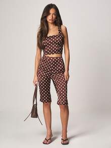 MISSGUIDED 波点方领露脐上衣，宽肩带，修身剪裁，适合夏季休闲穿着 - 彩色 - 查看 3