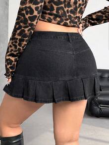 SHEIN EZwear 大码女式性感牛仔街头风迷你裙 - 深灰色 - 查看 2