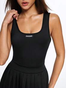 Eassivo Eassivo Đầm thể thao nữ không tay màu trơn, kiểu dáng thường ngày - màu đen - Xem 4