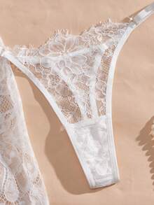 Crystal Vow 两件套蕾丝钢圈透视性感睡裙 - 白色 - 查看 9