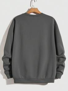 Manfinity Unisex Men's Dropping Shoulder Letter Printed Crew Neck Sweatshirt - Dark Grey - View 3