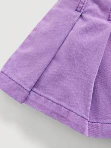 SHEIN Baby Girl Casual Washed Pleated Denim Mini Skirt, Summer - Purple - View 4