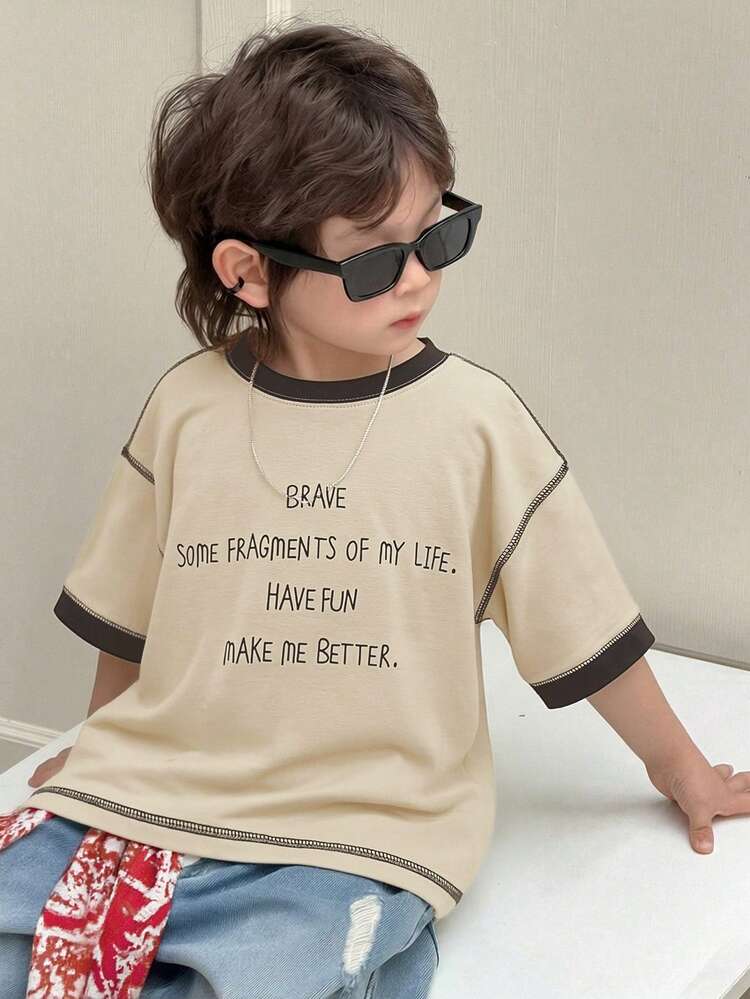 Young Boy Minimalist Graphic Print Round Neck Short Sleeve T-Shirt Summer