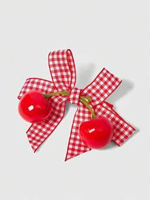 ROMWE Kawaii 2pcs Cute Cherry Bow Hair Clips, Korean Fashion Hair Accessories Suitable For Everyday Use, Affordable, Claw Clips, Hair Claws, Hair Slide, Hair Barrettes, Fall Fashion, Autumn, Winter Outfit For Women, Bows - Red - View 3