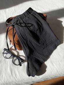 SHEIN EZwear 大尺碼女款梭織運動短褲 - 黑色 - 查看 3