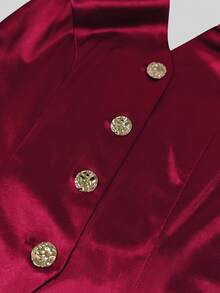 Franclia 女士纯色金属单排扣吊带背心 - 紅色 - 查看 4