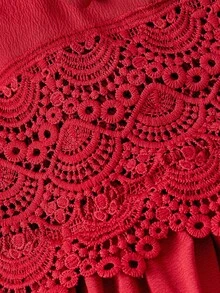 SHEIN MOD 大码红色露背吊带露腰蕾丝长裙 – 波西米亚风，适合花园茶会、约会、派对、女士春夏装、春假、度假、野餐、节日、生日等场合 - 紅色 - 查看 4