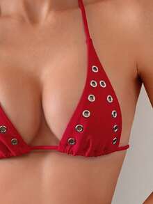 Swim SXY Rivet 性感派对音乐节日常休闲度假海滩镂空泳装露背比基尼上衣 - 紅色 - 查看 6