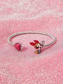 THE POWERPUFF GIRLS X SHEIN 1 chiếc vòng tay hợp kim kẽm in hình hoạt hình thời trang, đơn giản và dễ thương, sang trọng, phù hợp cho tiệc tùng, hòa nhạc, lễ hội. - Vàng trắng - Xem 2