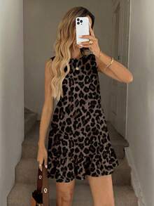 Easowa 女士复古优雅波西米亚豹纹迷你连衣裙，适合春夏、郊游、海滩、度假、婚礼、派对、音乐节、嘉年华等场合，时尚别致。 - 彩色 - 查看 6
