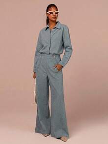 COSMINA Women's Casual Commuter Shirt & Jeans Set - Light Wash - View 8