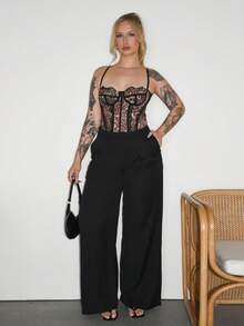 Arliah Women Pants Business Casual Women Western Wear Women Wide Leg Pants Office Women Baggy Pants Professional Women Clothes Office Wear Grey Women Pants Loose Pants Women Slacks - Black - View 3