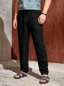 Manfinity BRENVOR Men Solid Drawstring Waist Trousers - Black - View 5