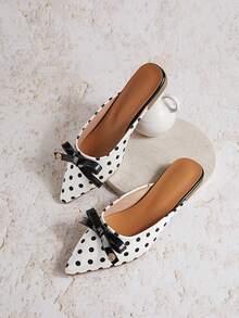 Enchnt Fall/Winter Pointed Toe Women Small Delicate Bow Flat Sandals, 2025 New Spring & Summer Fashionable Flats, Comfortable Casual Versatile,Mule - Black and White - View 7