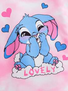 SHEIN 2件套少女针织圆领可爱动物图案休闲T恤和裤子家居服套装 - 淺粉色 - 查看 6