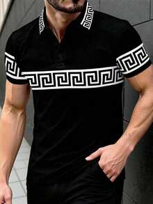 Manfinity Homme Men's Geometric Print Short Sleeve Casual Polo Shirt Spring To Summer  Vacation Outfits  Holiday Outfits Summer Holiday Outfits  Summer Tops  Summer Clothes  Going Out Tops Mens Golf Shirt Men Polo Shirt - Multicolor - View 6