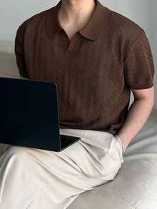 DAZY 男士纯棕色短袖针织衫，夏季 - 棕色 - 查看 6