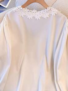 GlowEve CURVE Plus Size Women's White Elegant Autumn Party Embroidered Ruffle V-Neck Bow Tie,Lace Trim Cuff Long Sleeve Blouse,Suitable For Commuting Cream Blouses - Apricot - View 3