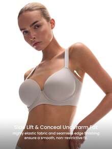 LUVLETTE 梦幻曲线支撑+侧支撑灰色钢圈聚拢T恤基础舒适无痕必备文胸 - 灰色 - 查看 5