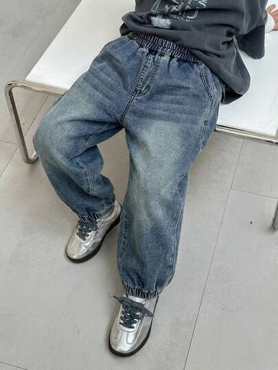 DAZY 男童休闲宽松弹力腰带牛仔裤，带口袋