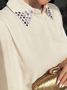 Yasmyna Vestido maxi con decoración de strass estilo turco y abaya tradicional árabe para mujer - Albaricoque - Ver 4