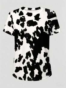 EMERY ROSE 女士撞色圆领短袖休闲百搭T恤 - 黑與白 - 查看 3