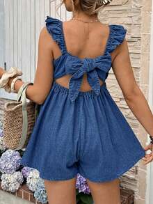 SHEIN Maternity Casual Denim Jumpsuit With Flared Sleeves, Summer - Blue - View 2