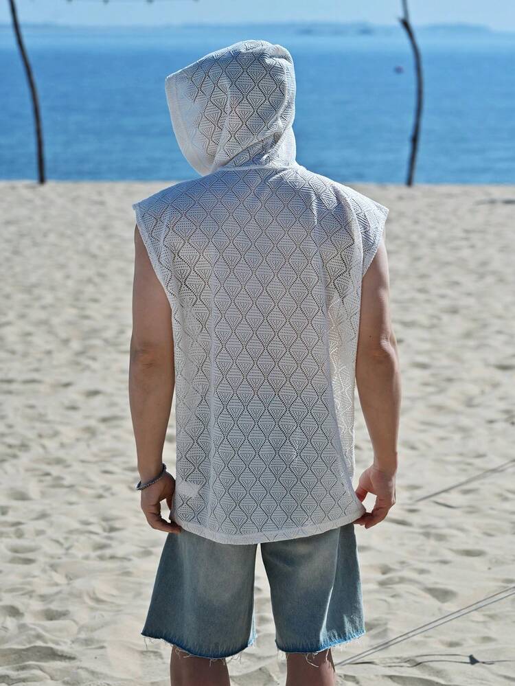 Men's Sleeveless Hooded Mesh Cover-Up, Summer