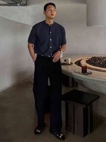 DAZY 男士纯色藏蓝色圆领针织开衫，夏季 - 藏蓝色 - 查看 7