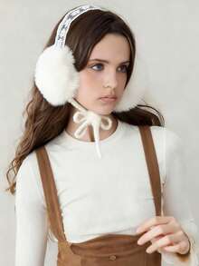 ROMWE Anime 1个可爱毛绒耳罩，洛丽塔风格冬季保暖流苏耳袋，Ik折叠耳罩 - 白色 - 查看 1
