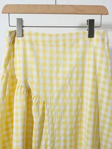 GlowEve 女士浅黄色泡泡纹理面料高档褶裥喇叭裙，休闲度假风，适合情人节、复活节、劳动节、生日、约会、派对、海滩、旅行、春夏等场合。 - 淡黃色 - 查看 4