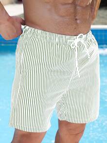 Zalmeno Men's Summer Vacation Striped Drawstring Waist Beach Shorts - Multicolor - View 5