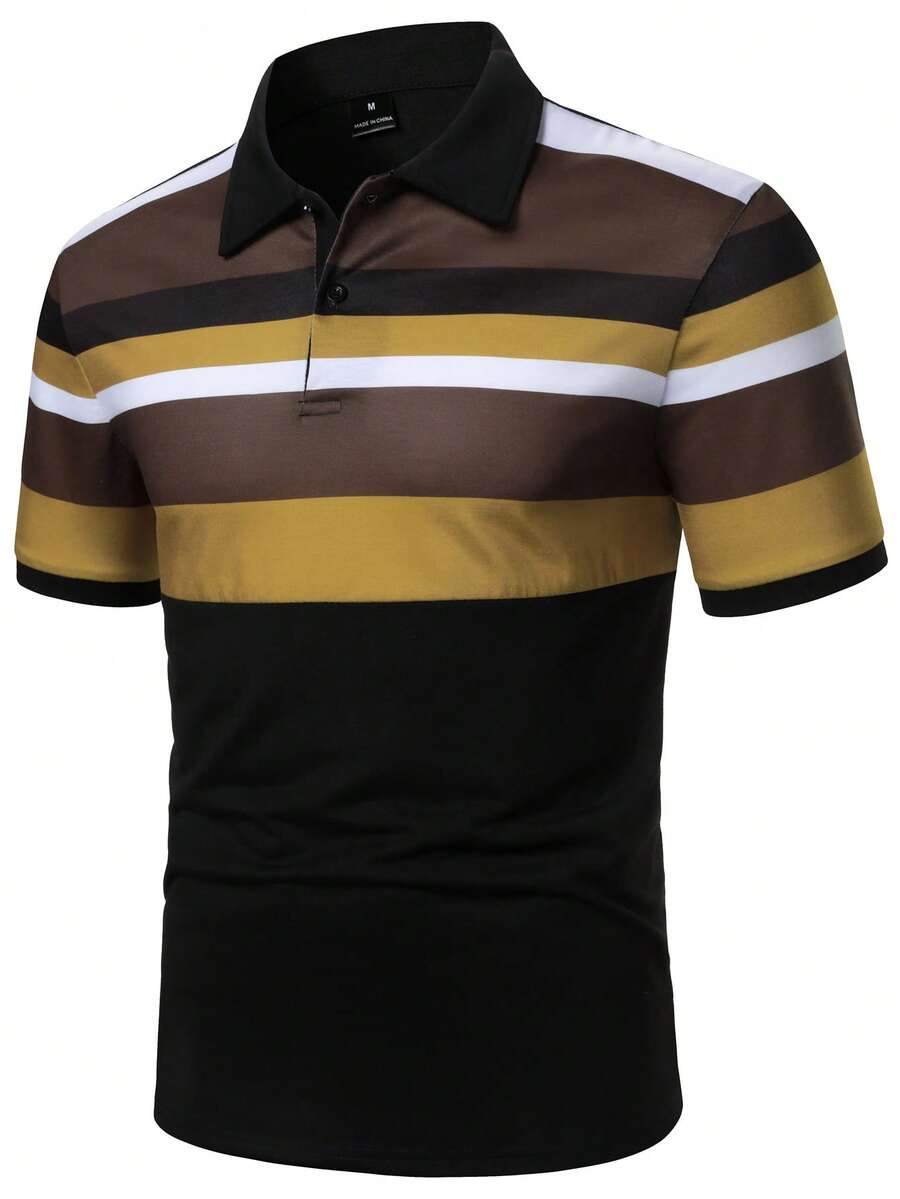 Manfinity Homme Men's Contrast Stripe Short Sleeve Polo Shirt - Multicolor - View 1