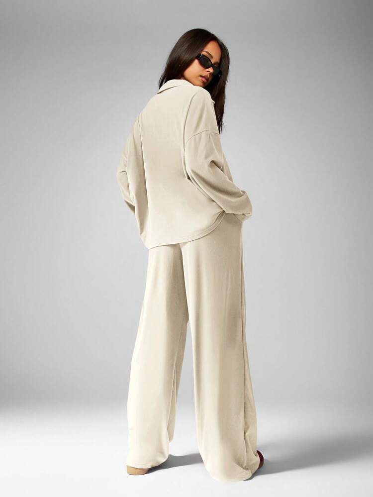 MISSGUIDED Women's Soft Touch Co-Ord Two Piece Loungewear Set With Wide Leg Pants And Oversized Hoodie Casual Comfort